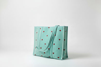 Heartstripe Quilted Tote Bag - Mint Green