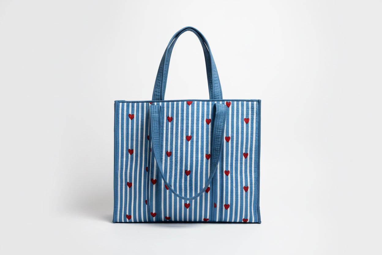 Heartstripe Quilted Tote Bag - Blue