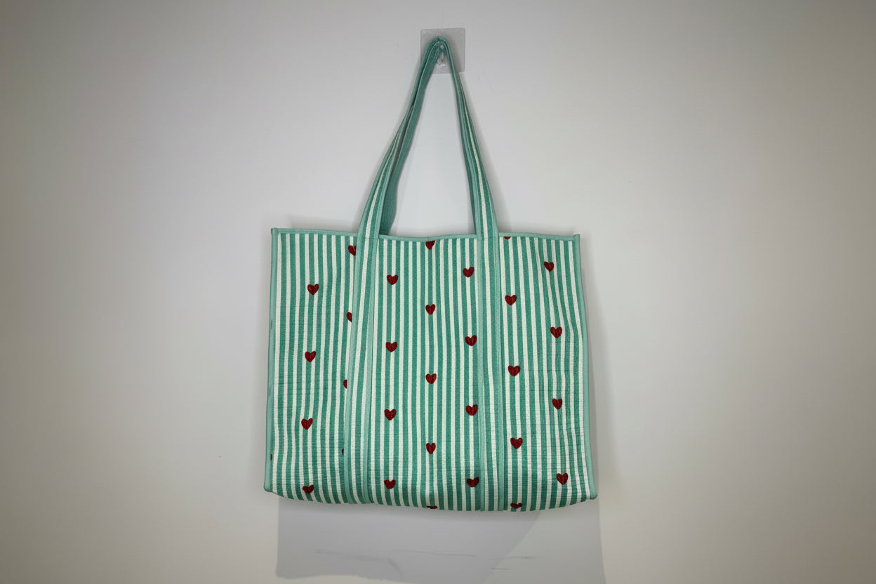 Heartstripe Quilted Tote Bag - Mint Green