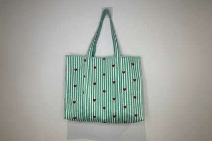 Heartstripe Quilted Tote Bag - Mint Green