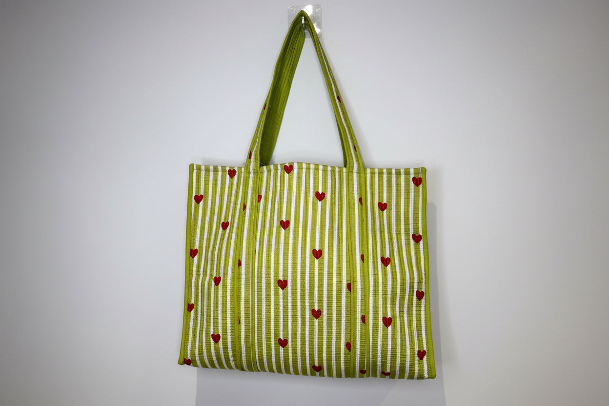 Heartstripe Quilted Tote Bag - Olive Green