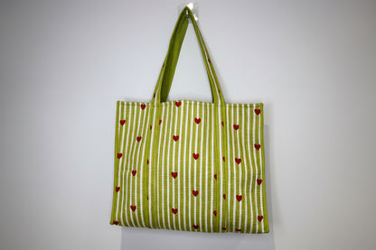 Heartstripe Quilted Tote Bag - Olive Green