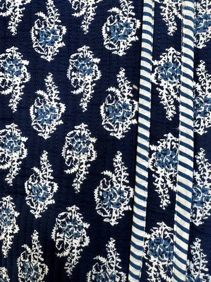 Indigo Blossom Quilted Tote Bag