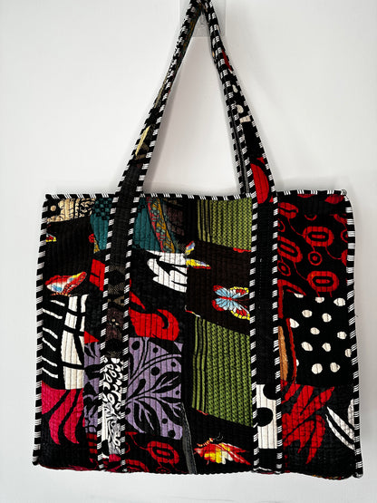 Noir Silk Patchwork Tote Bag