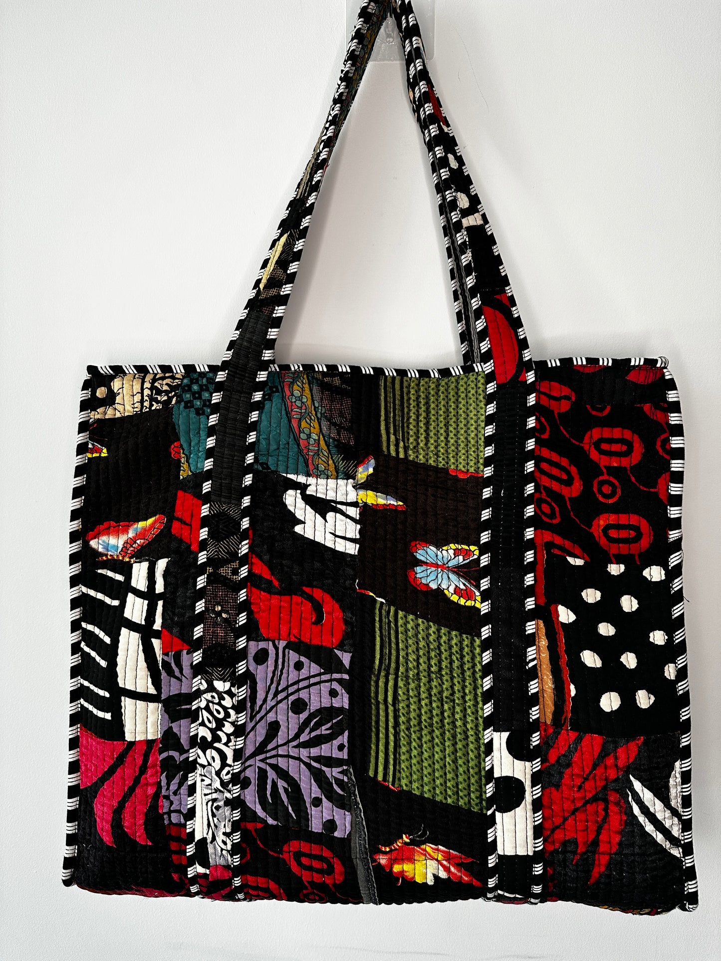 Noir Silk Patchwork Tote Bag