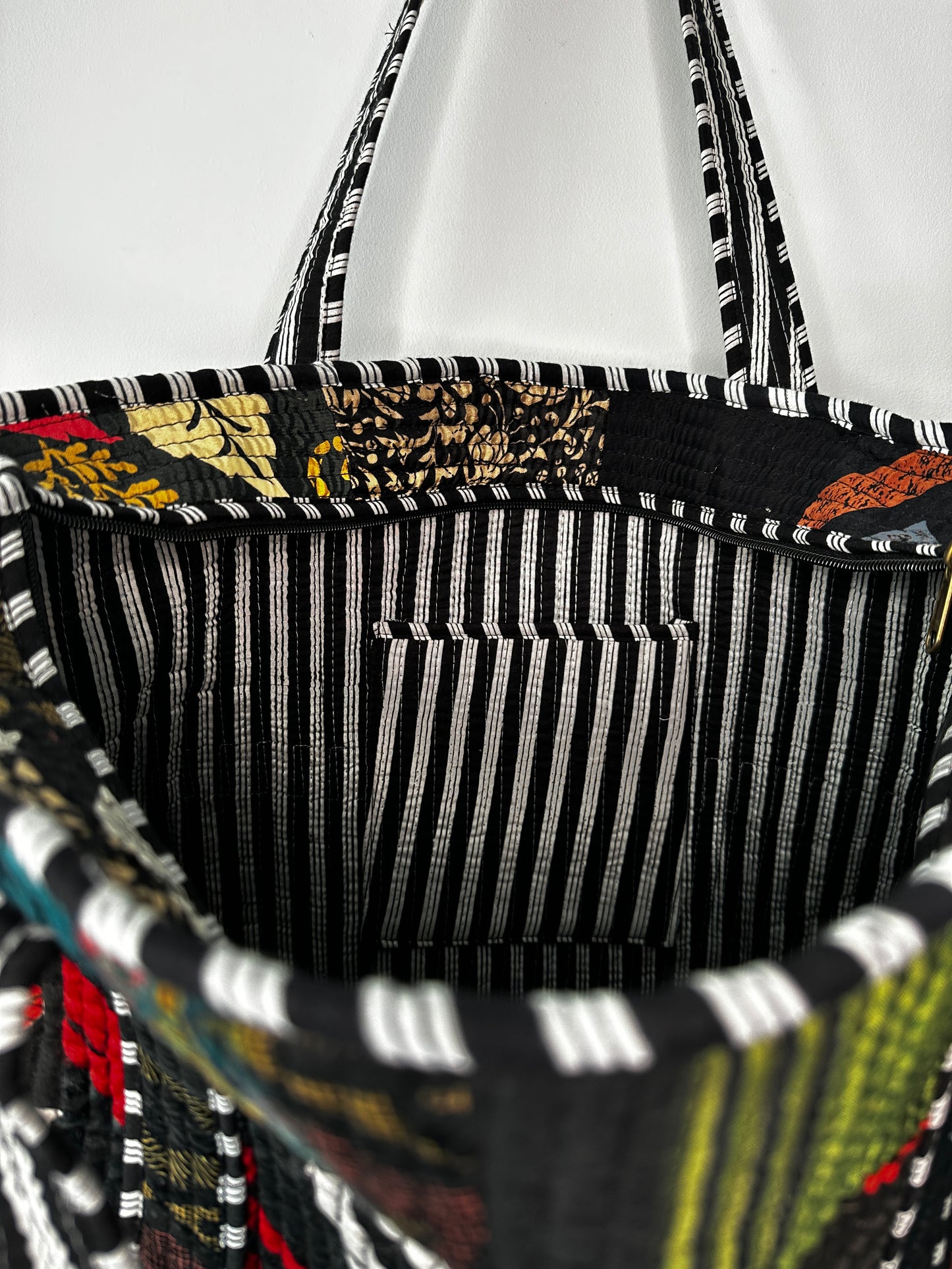 Noir Silk Patchwork Tote Bag