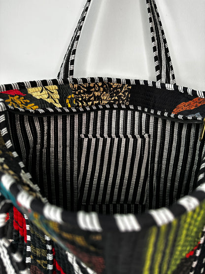 Noir Silk Patchwork Tote Bag