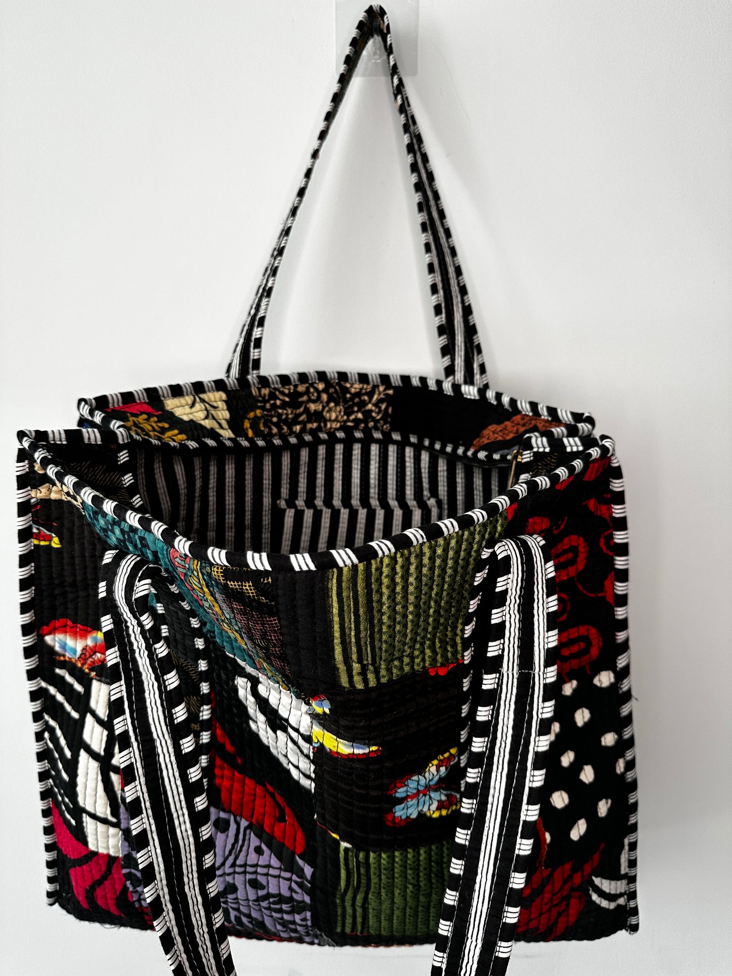 Noir Silk Patchwork Tote Bag