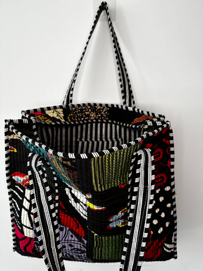Noir Silk Patchwork Tote Bag
