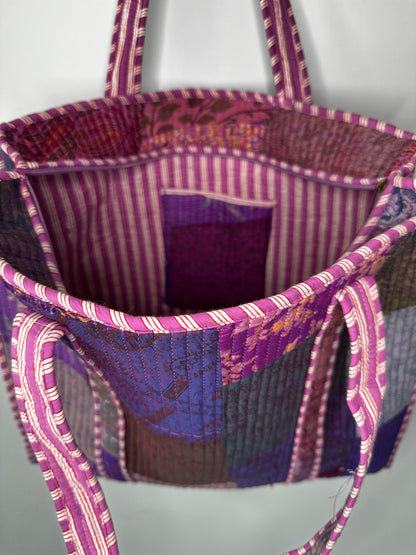 Violet Silk Patchwork Tote Bag