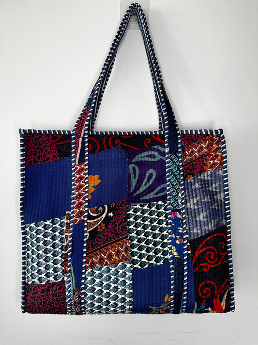 Sapphire Silk Patchwork Tote Bag