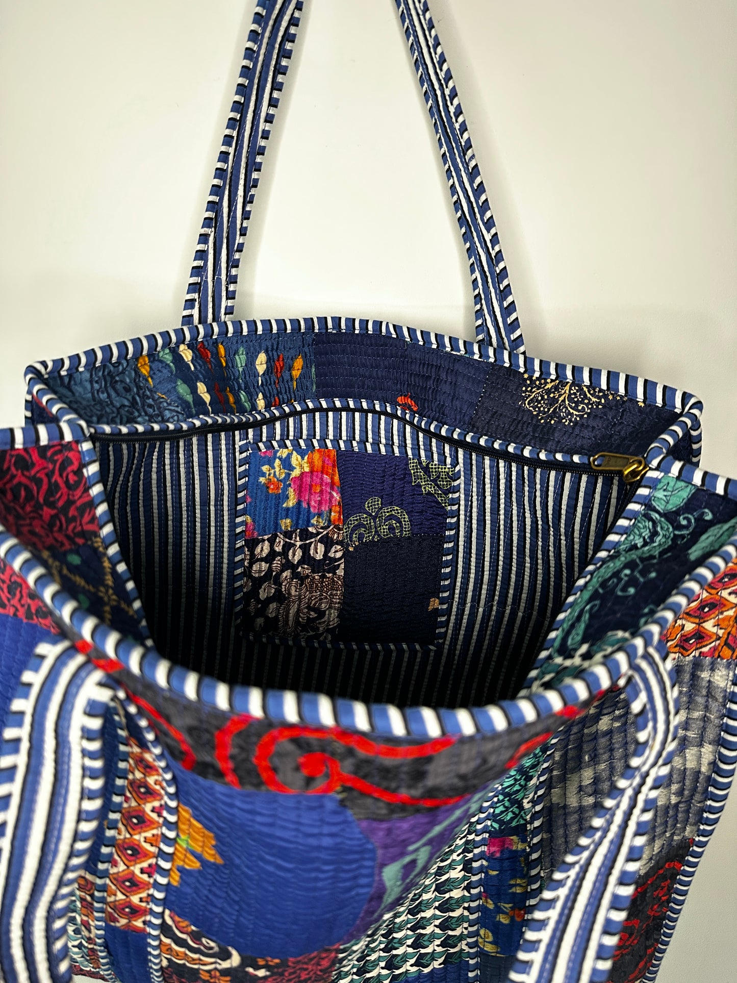 Sapphire Silk Patchwork Tote Bag