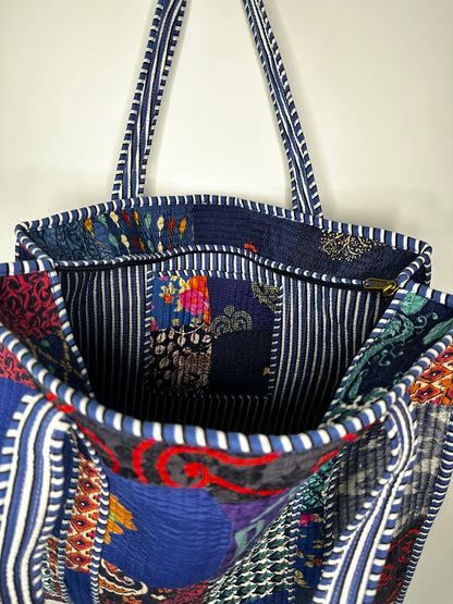 Sapphire Silk Patchwork Tote Bag