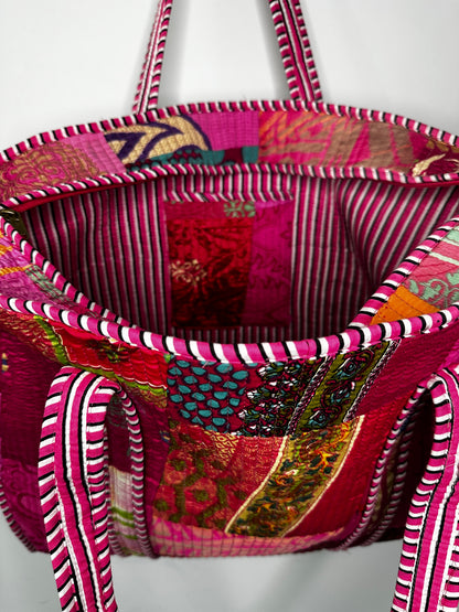 Fuchsia Silk Patchwork Tote Bag