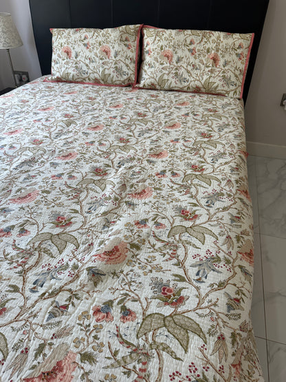 Quilted Bedcover - Orange and Pink Flower Design