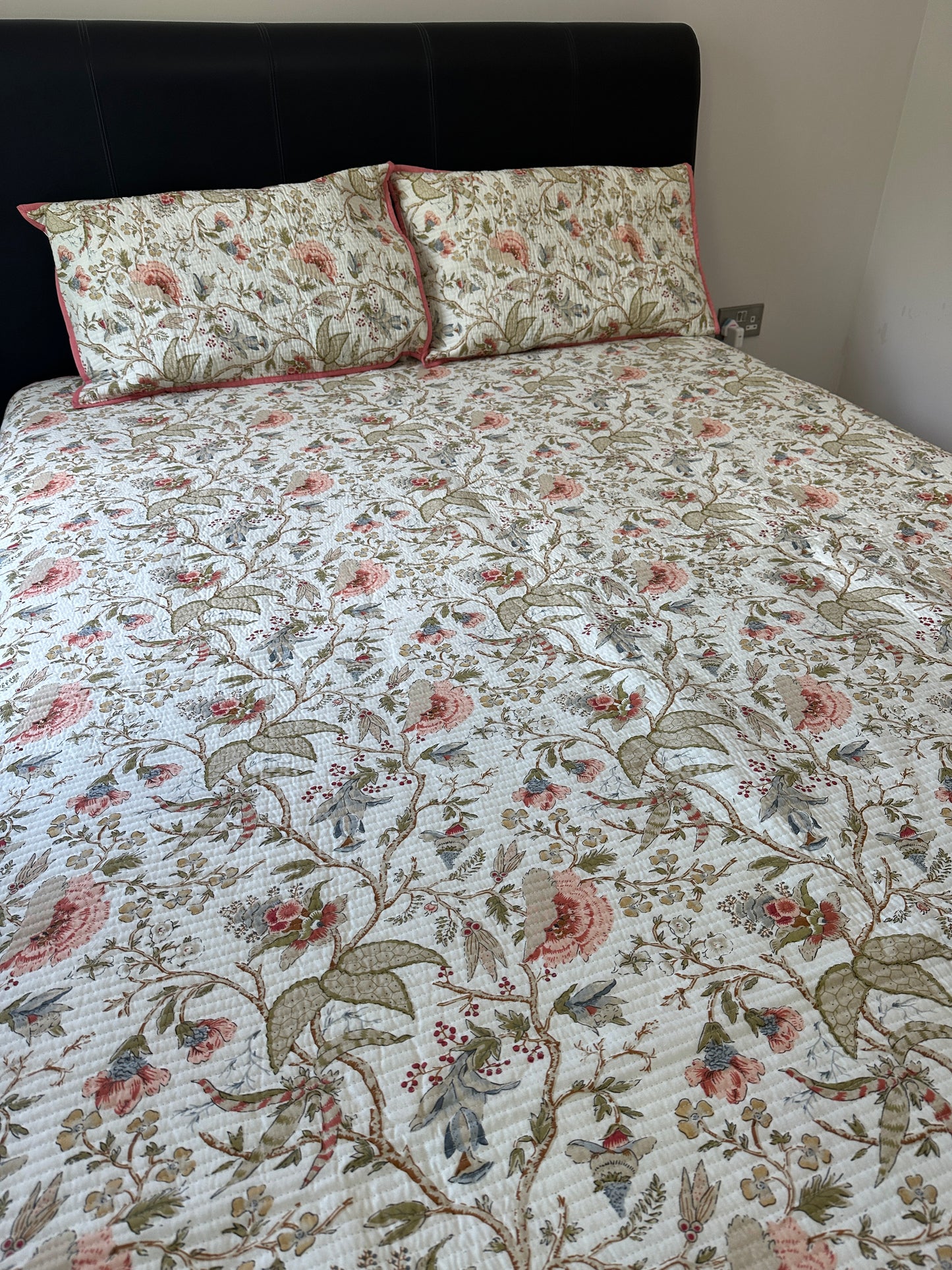 Quilted Bedcover - Orange and Pink Flower Design