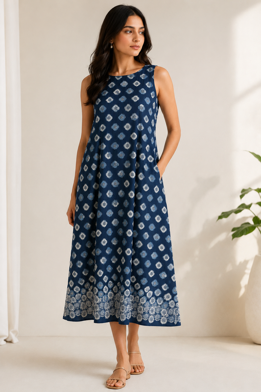 Neel Collection - Indigo Bloom Dress