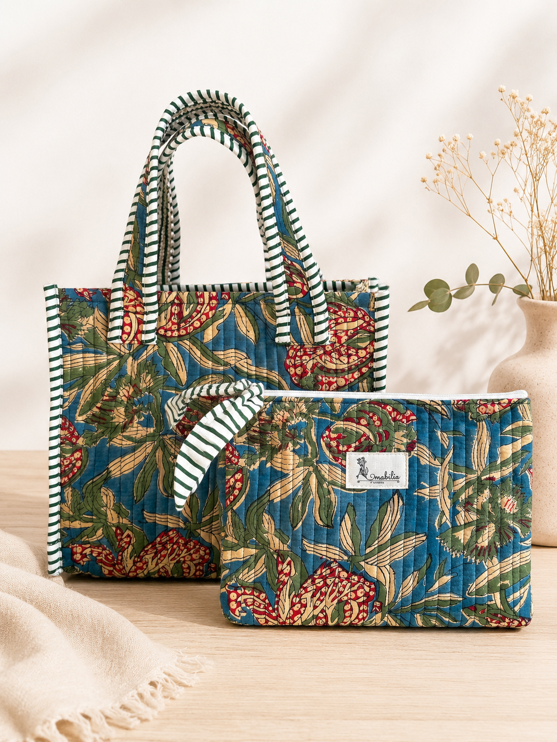Azure Bloom Zipper Pouch