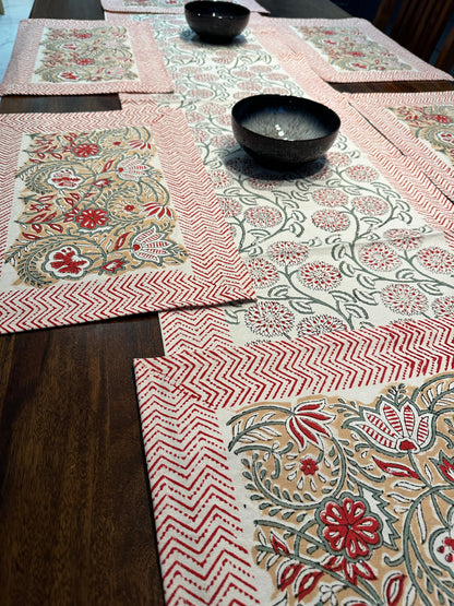 Table Mats, Runner and Napkins Set - Hand Block Printed