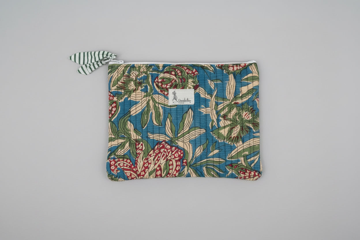 Azure Bloom Zipper Pouch