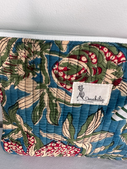Azure Bloom Zipper Pouch