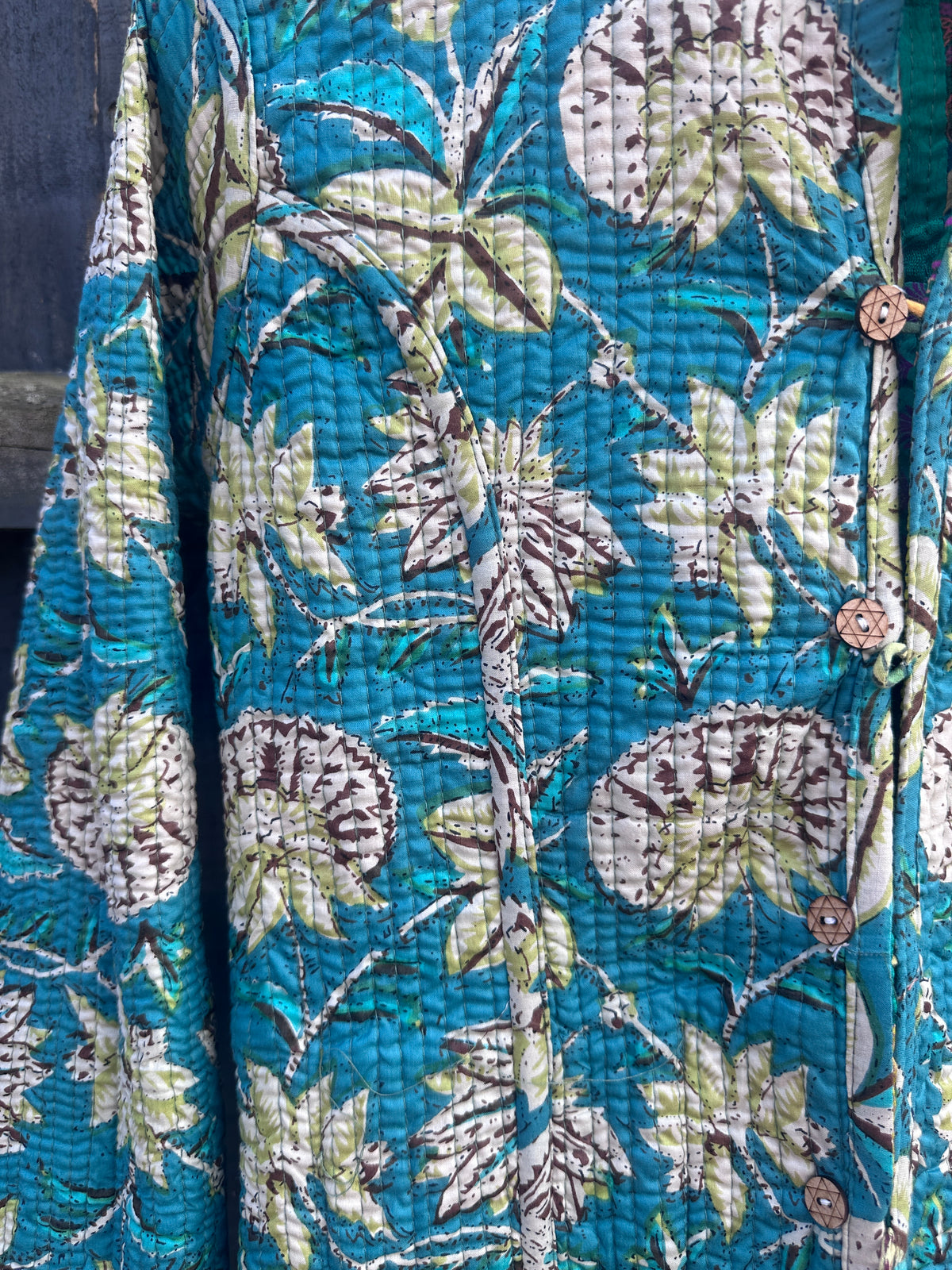 Green Silk patchwork Reversible Quilted Jacket