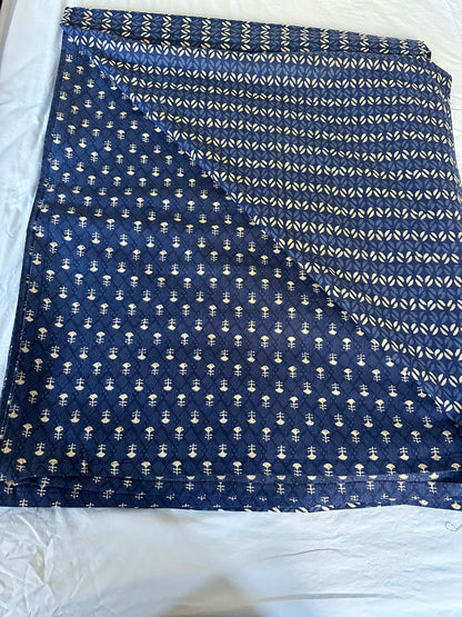 Indigo Bloom  Block Printed Bed Sheet