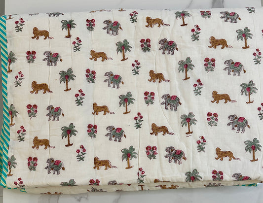 Jungle - Hand Block Printed Reversible Kids Quilt