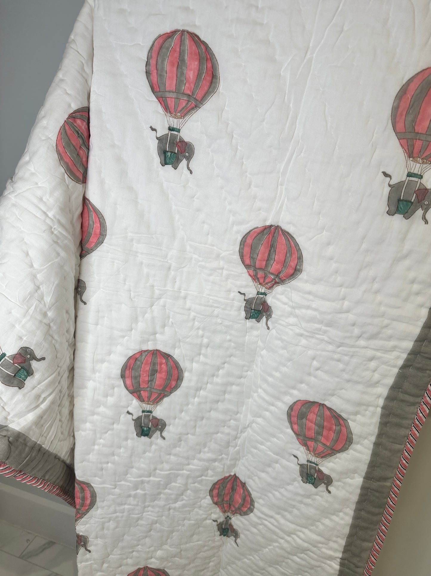 Hot Air Balloon - Hand Block Printed Reversible Kid's Quilt