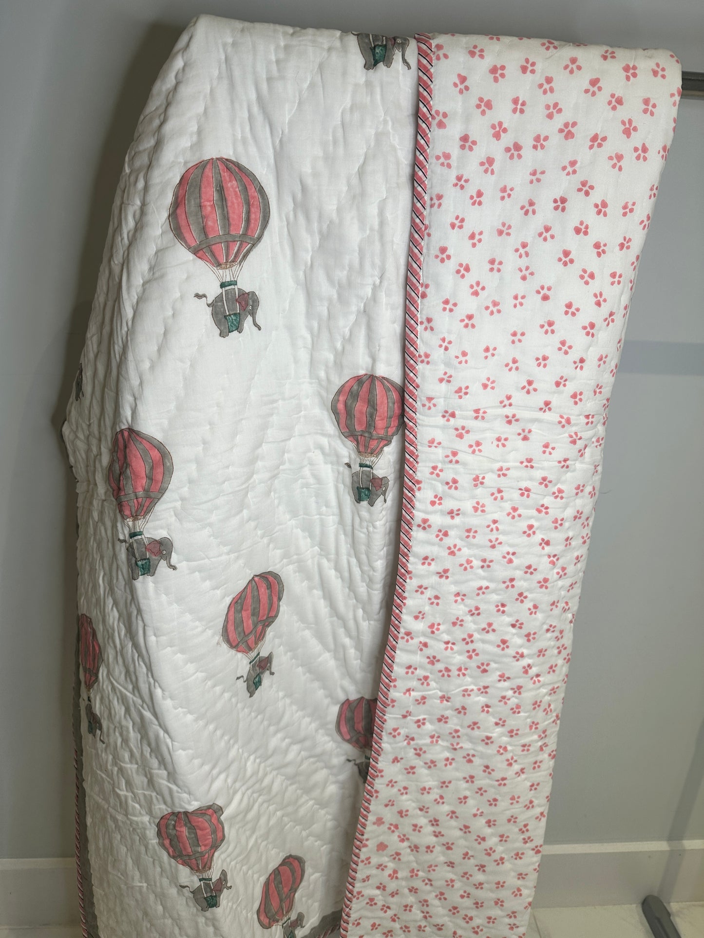 Hot Air Balloon - Hand Block Printed Reversible Kid's Quilt