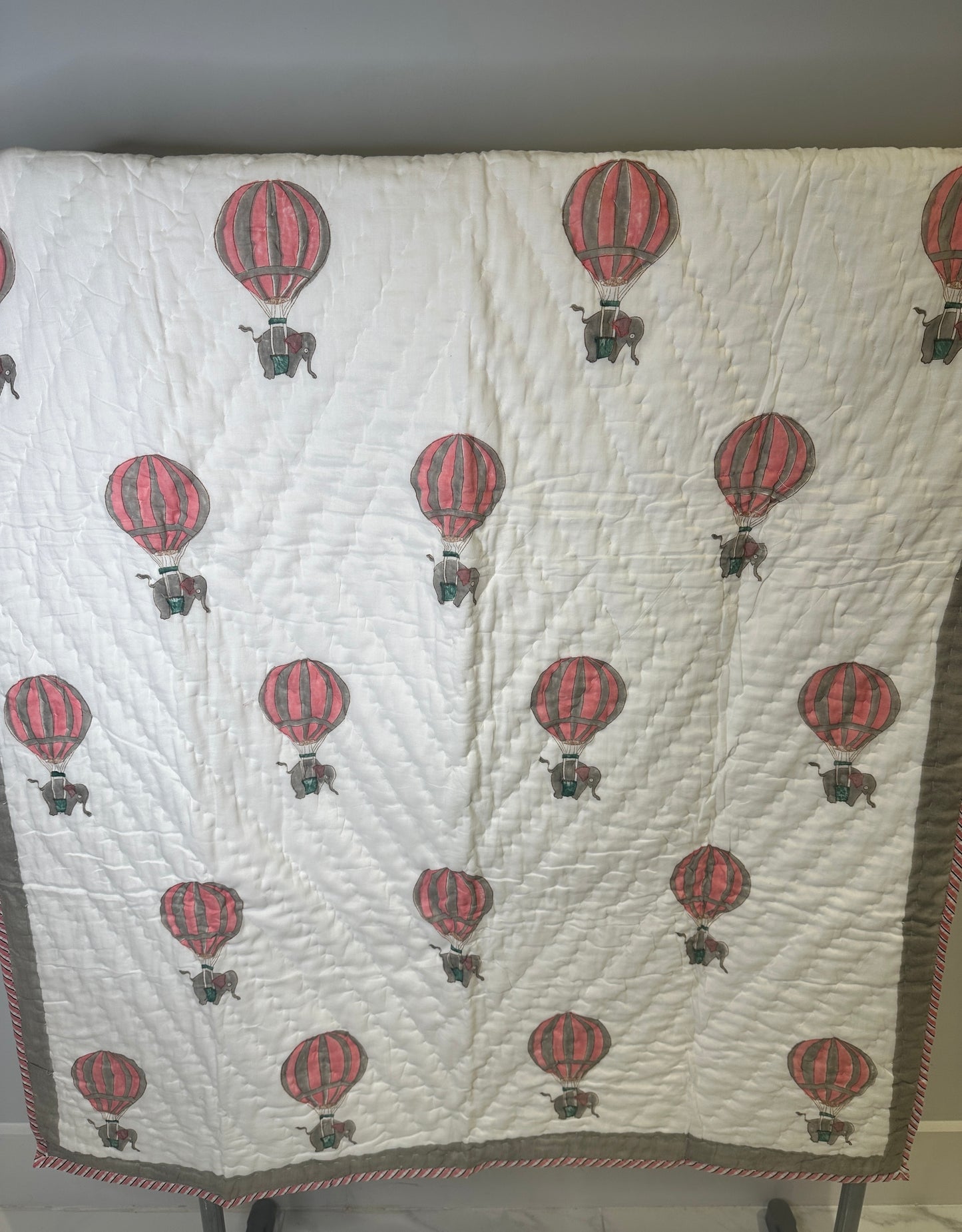 Hot Air Balloon - Hand Block Printed Reversible Kid's Quilt