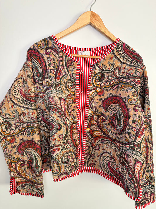 Beige Paisley - Short Quilted  Velvet Jacket