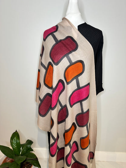 Modern Mosaic- Hand Painted Pashmina Wool Stoles