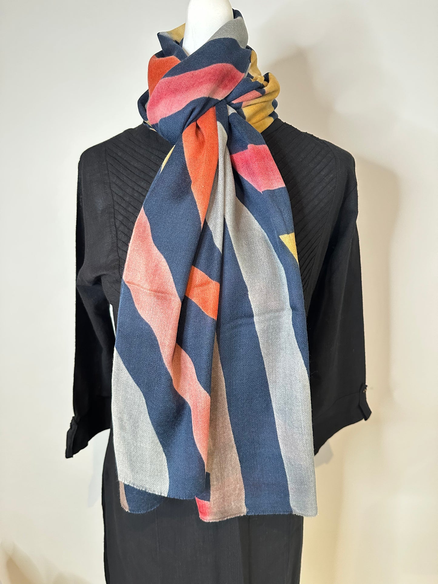 Sunset waves- Hand Painted Pashmina Wool Stoles