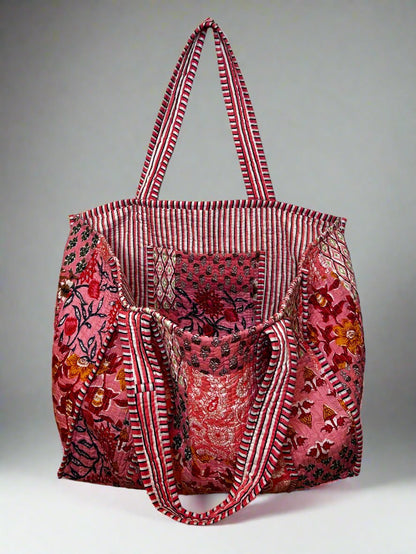 Coral Hues Quilted Tote Bag