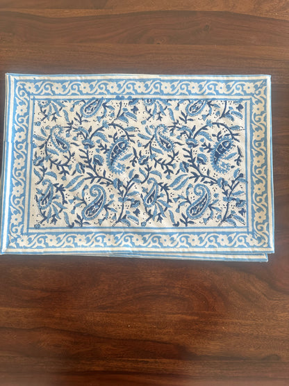 Blue PaisleyTable Mats & Napkins Set - Hand Block Printed