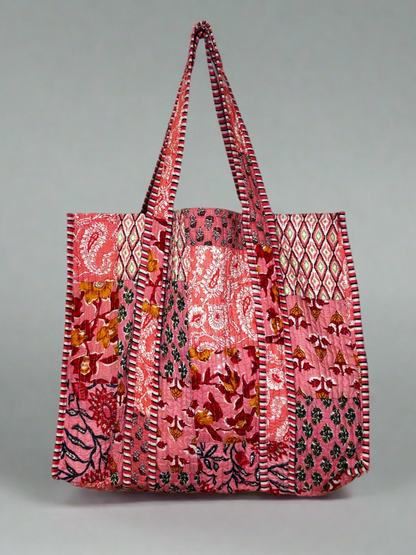 Coral Hues Quilted Tote Bag