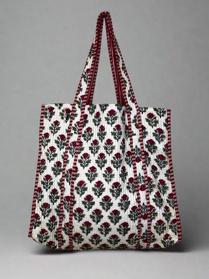 Rose Blossom Quilted Tote Bag