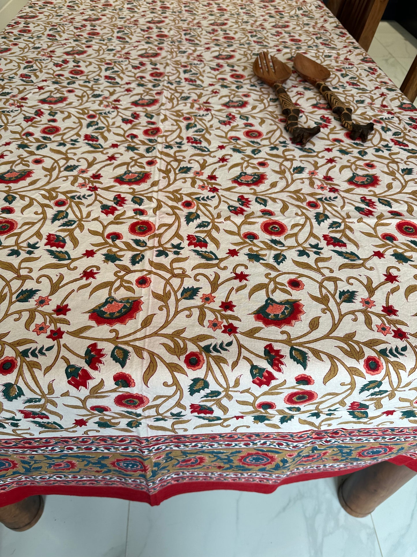 Crimson Floral  Block Printed Tablecloth