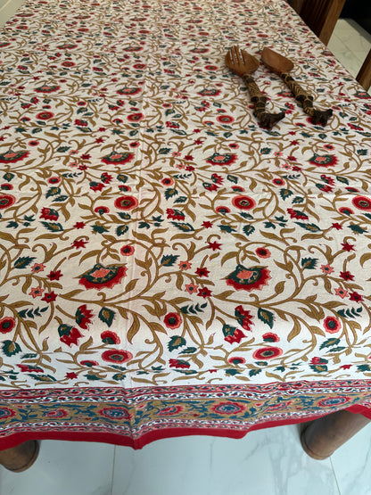 Crimson Floral  Block Printed Tablecloth