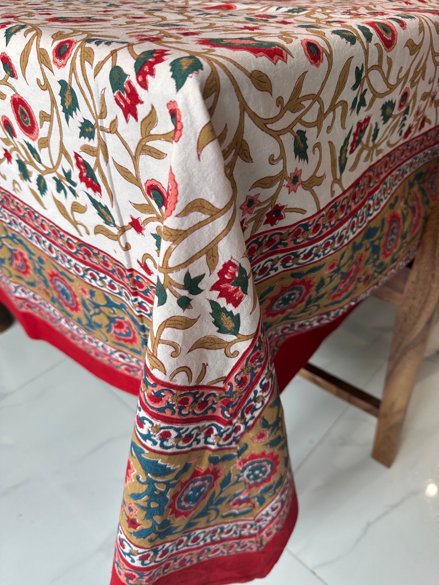 Crimson Floral  Block Printed Tablecloth