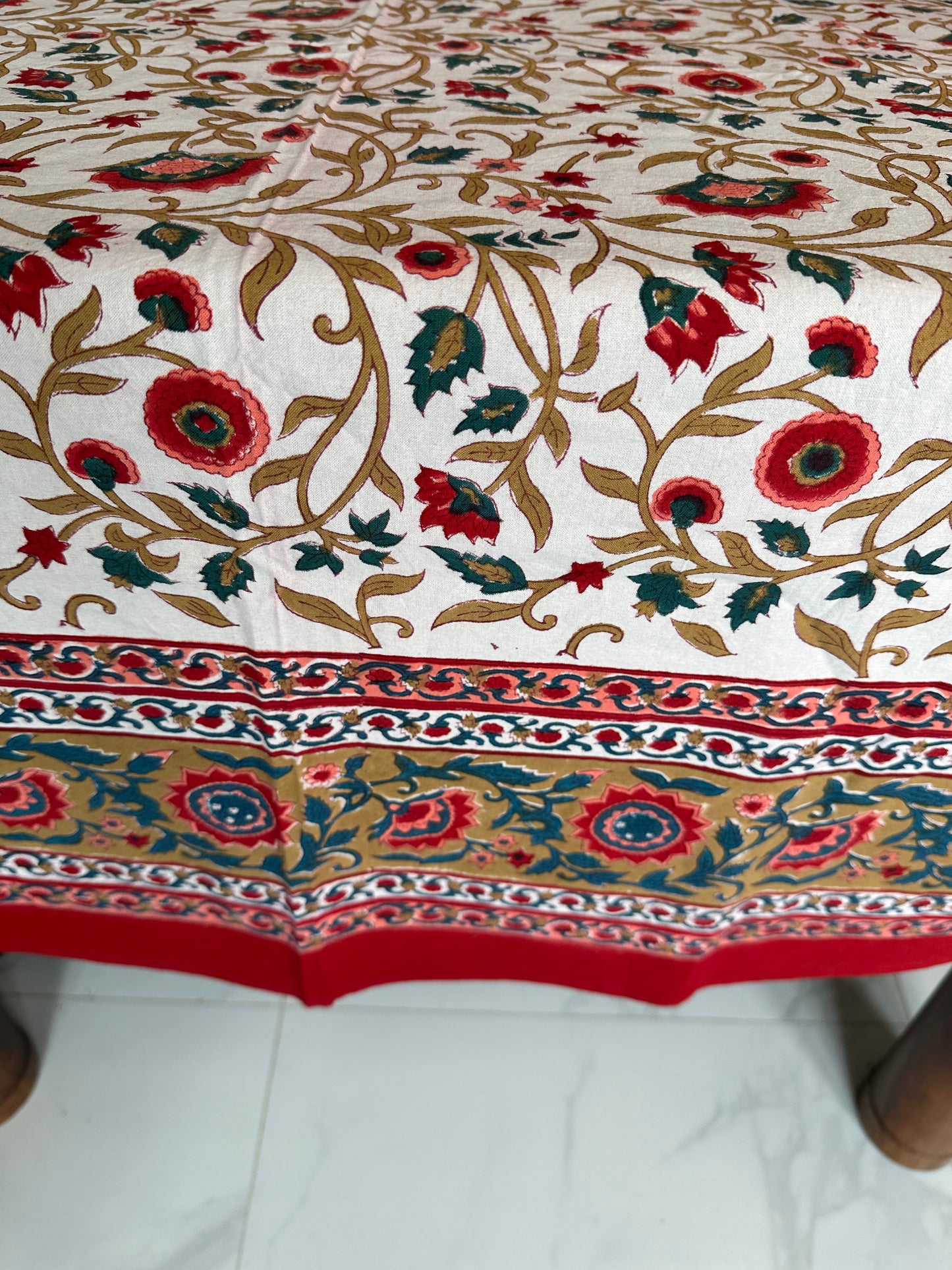Crimson Floral  Block Printed Tablecloth