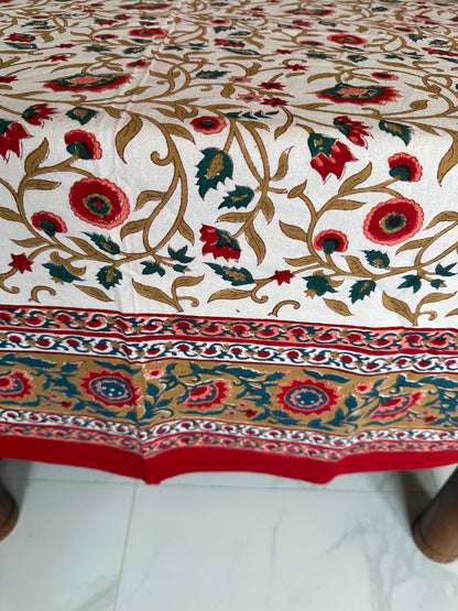 Crimson Floral  Block Printed Tablecloth