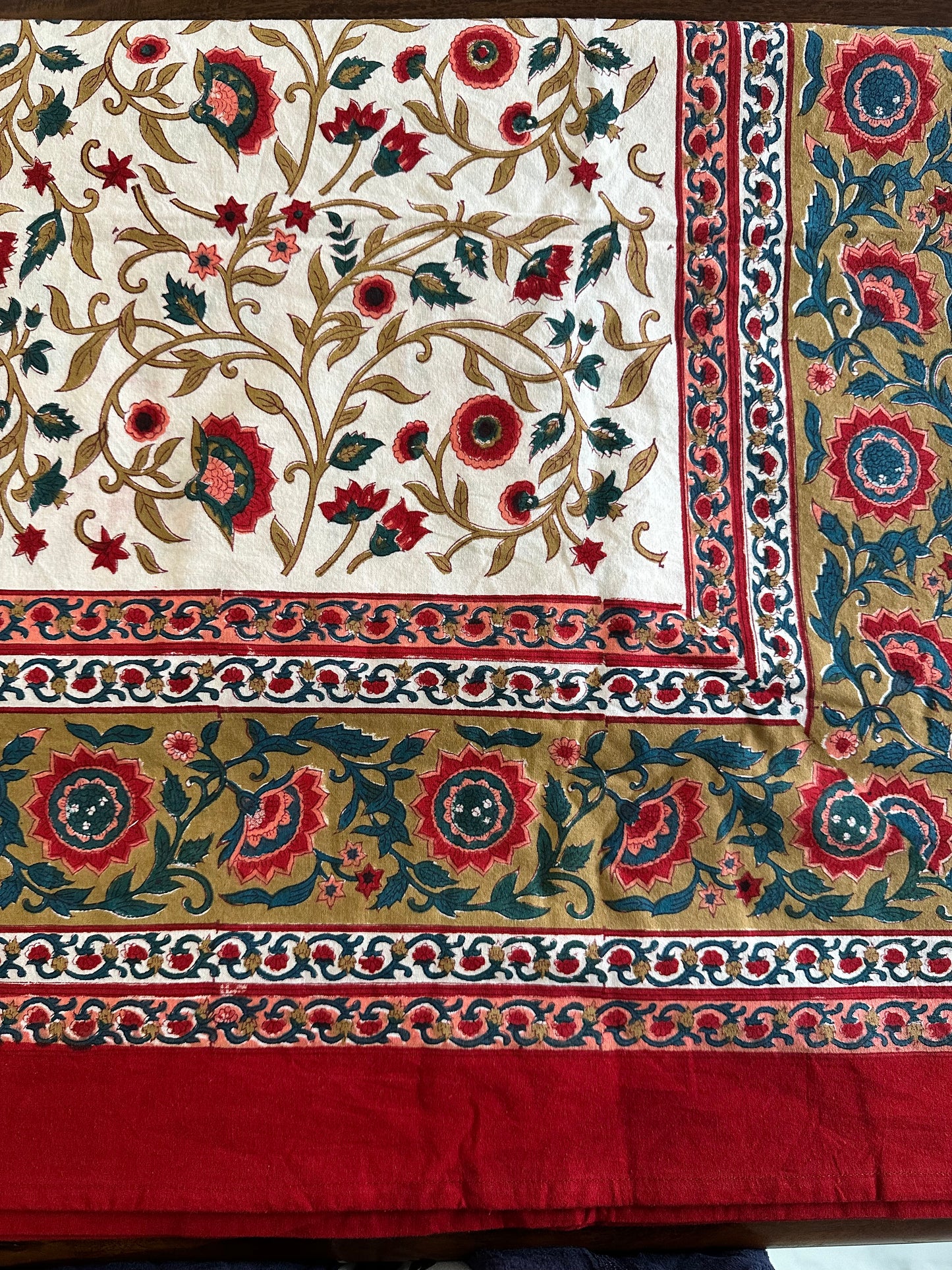 Crimson Floral  Block Printed Tablecloth
