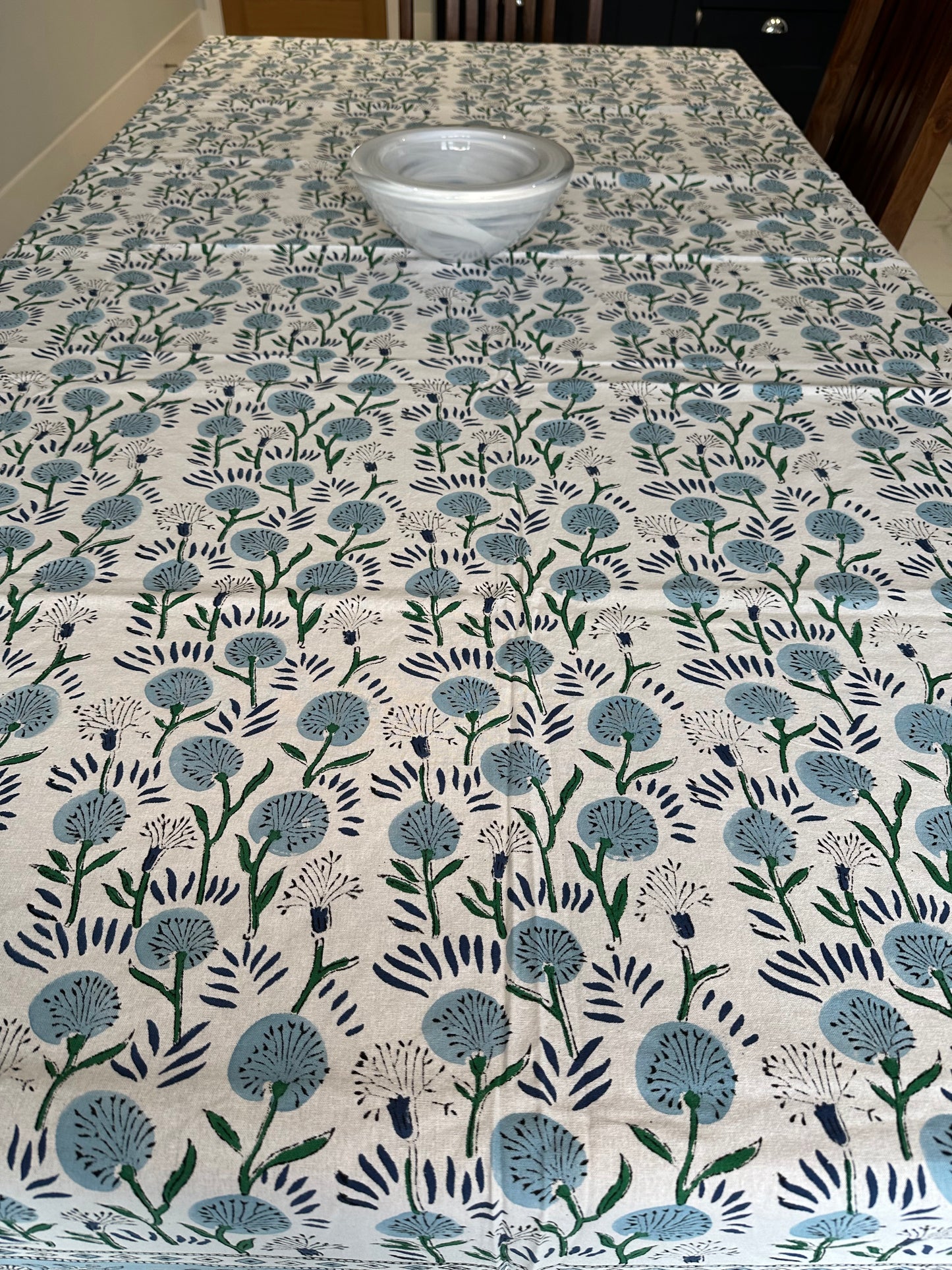 Azure Meadow Block Printed Tablecloth