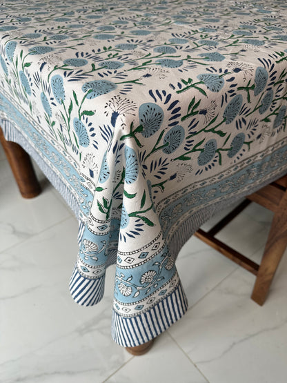 Azure Meadow Block Printed Tablecloth