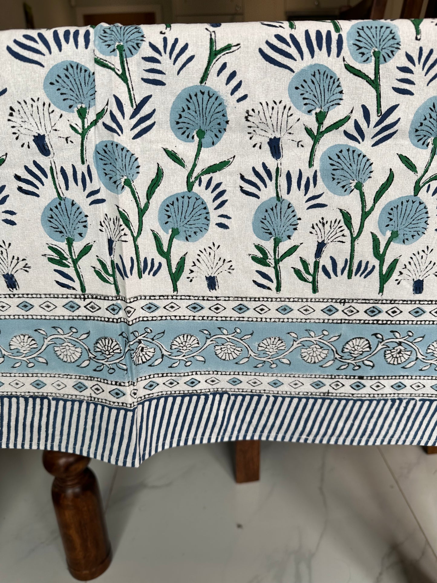 Azure Meadow Block Printed Tablecloth