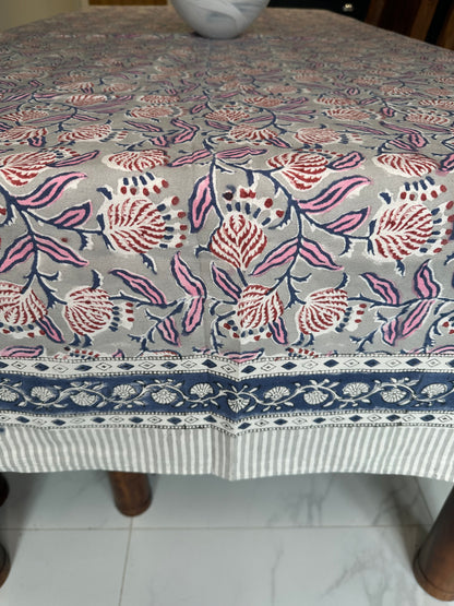 Misty Bloom  Block Printed Tablecloth