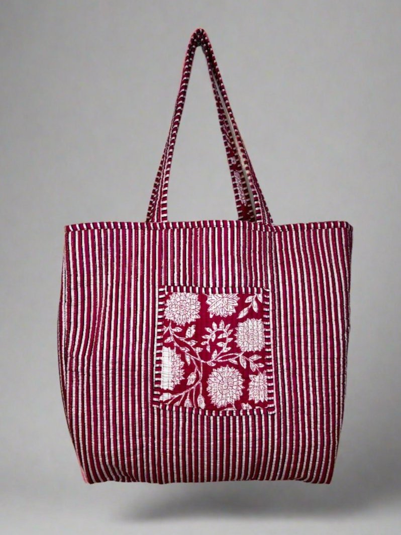 Crimson Blossom Quilted Tote Bag