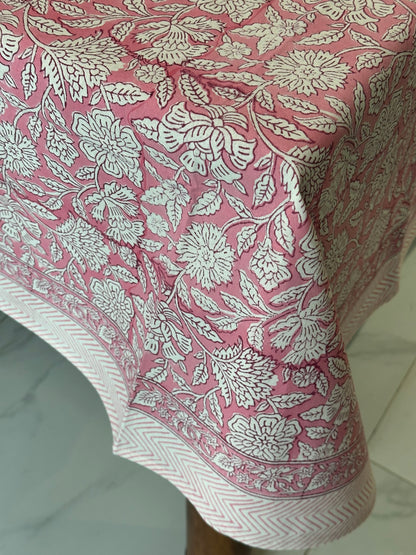 Rose  Block Printed Tablecloth